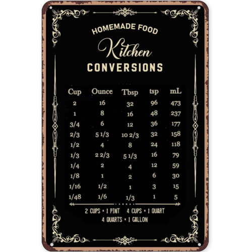 Kitchen Baking Conversion Chart - Insegna rustica in latta per decorazioni,