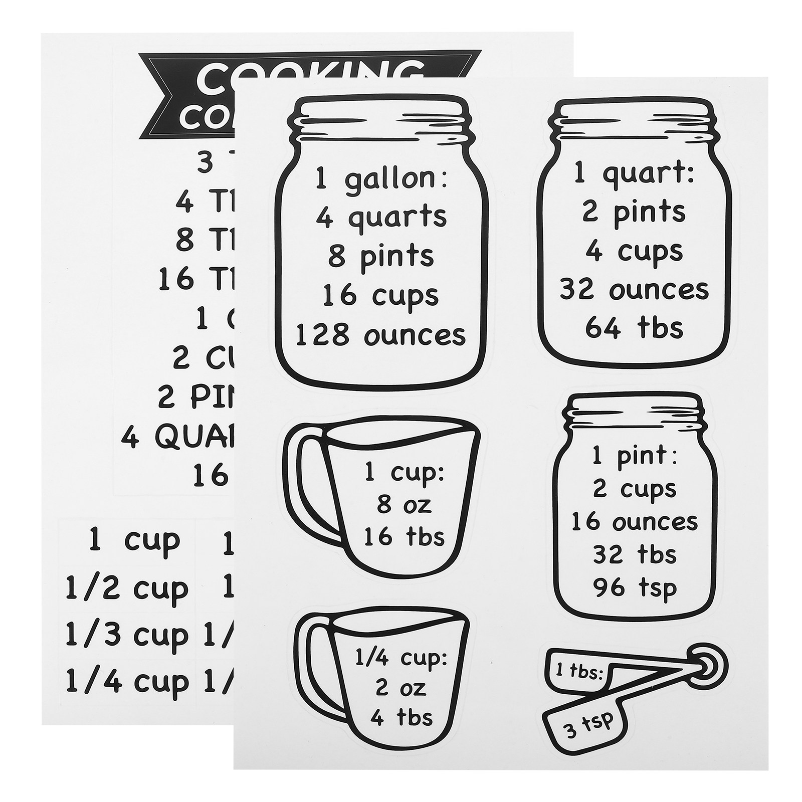 Kitchen Baking Conversion Chart - 2 Pezzi Adesivo Tabella di Conversione